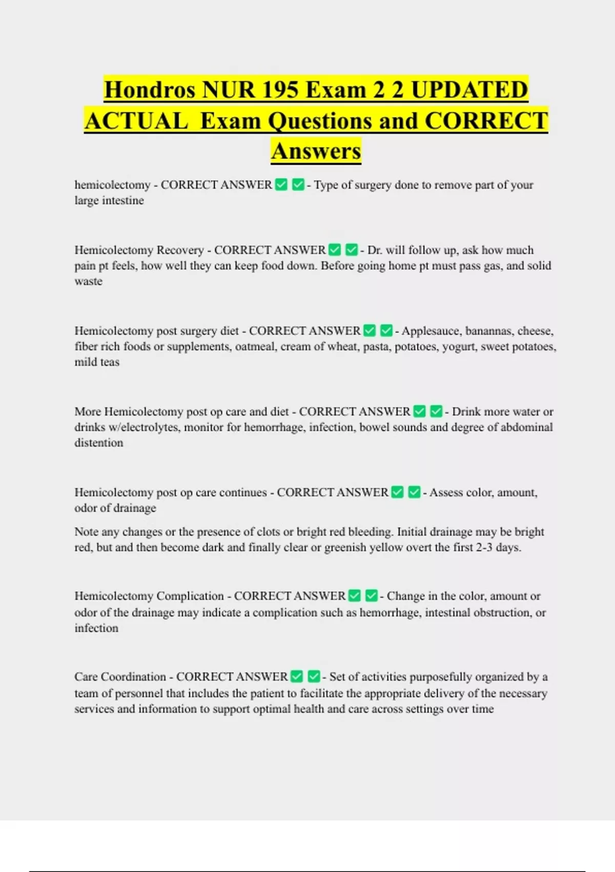 Hondros NUR 195 Exam 2 2 UPDATED ACTUAL Exam Questions and CORRECT ...
