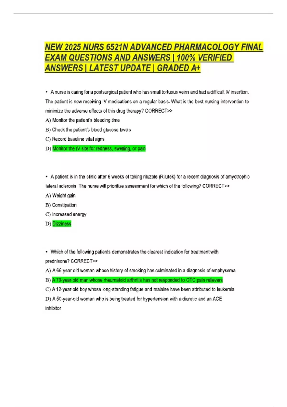 NURS 6521 ADVANCED PHARMACOLOGY FINAL EXAM QUESTIONS AND ANSWERS | 100% ...