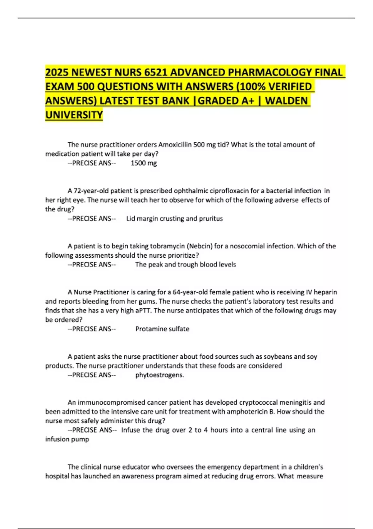 NURS 6521 ADVANCED PHARMACOLOGY FINAL EXAM 500 QUESTIONS WITH ANSWERS ...