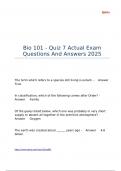 Bio 101 - Quiz 7 Actual Exam Questions And Answers 2025