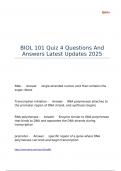 BIOL 101 Quiz 4 Questions And Answers Latest Updates 2025