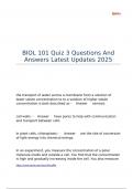 BIOL 101 Quiz 3 Questions And Answers Latest Updates 2025