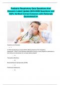 Pediatric Respiratory Quiz Questions And Answers Latest Update 2025-2026 Questions and 100&percnt; Verified Correct Answers with Rationale Guaranteed A&plus;