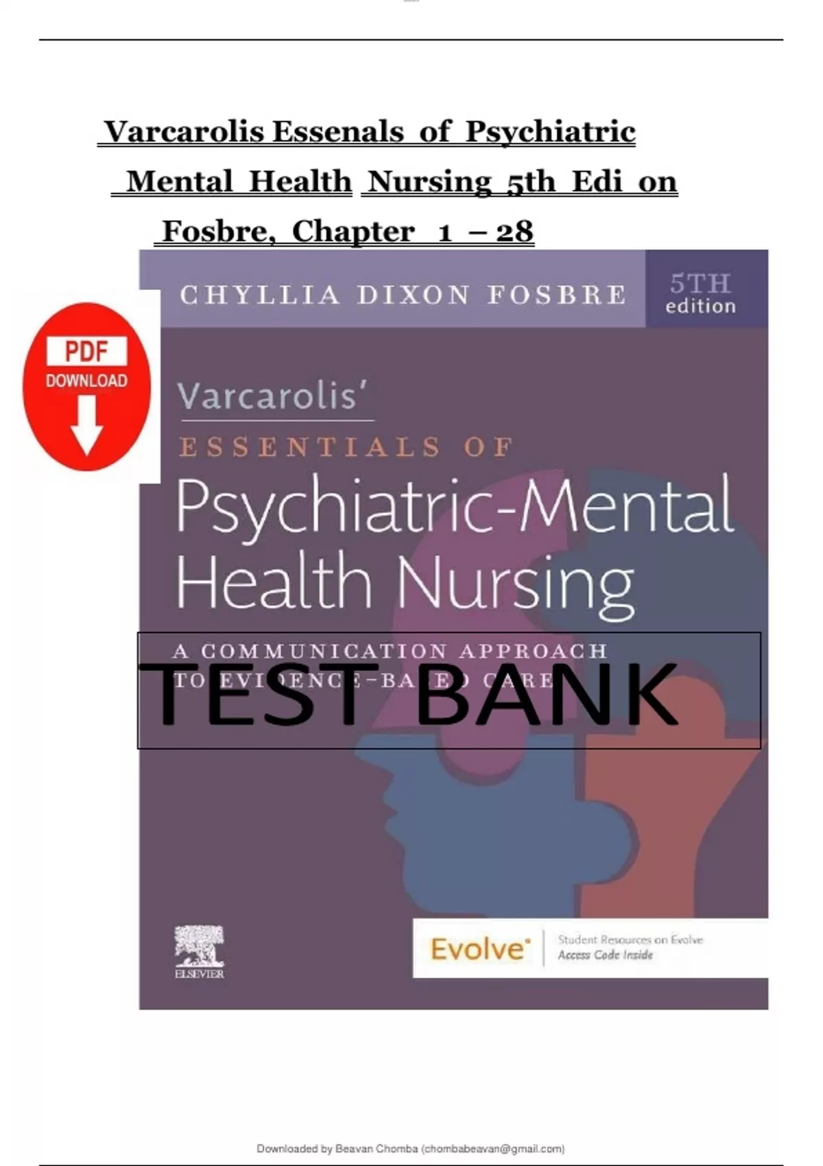 TEST BANK For Varcarolis Essenals of Psychiatric Mental Health Nursing ...
