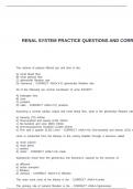 RENAL SYSTEM PRACTICE QUESTIONS AND CORRECT ANSWERS