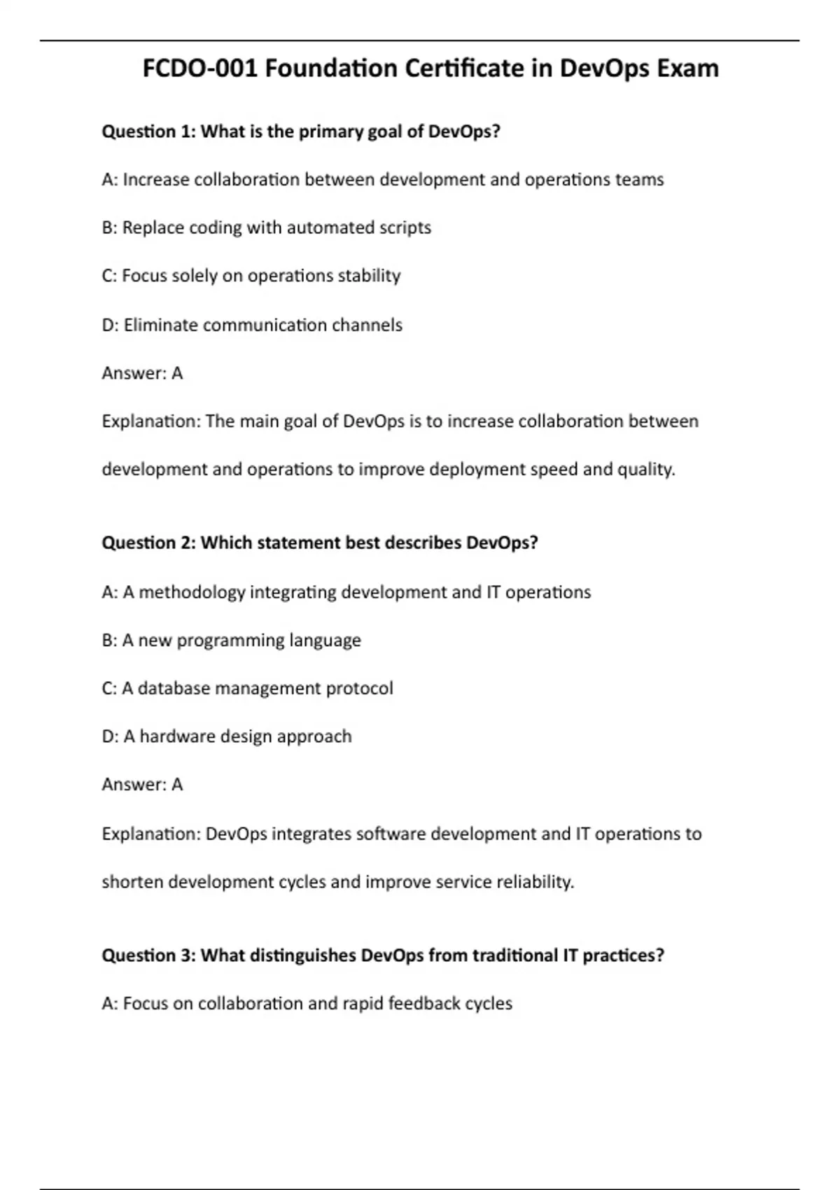 FCDO-001 Foundation Certificate in DevOps Exam - Computers - Stuvia US