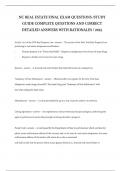 NC REAL ESTATE FINAL EXAM QUESTIONS &sol;STUDY GUIDE COMPLETE QUESTIONS AND CORRECT DETAILED ANSWERS WITH RATIONALES &sol; 2025&period; ORIGINAL COPY