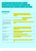 LIFE INSURANCE PRACTICE EXAM &sol; EXPERT VERIFIED ACTUAL QUESTIONS & ANSWERS FOR GUARANTEED PASS &vert; NEWEST UPDATE&comma; 2025-2026&period; 
