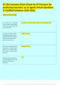 SC Life Insurance Exam &lpar;Exam for SC licensure for producing insurance as an agent&rpar; Actual Questions & Certified Solutions 2025&sol;2026&period;  