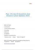 Psyc 101 Quiz 8 Questions And Answers Latest Updates 2025