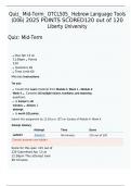 Quiz&lowbar; Mid-Term&lowbar; OTCL505&lowbar; Hebrew Language Tools &lpar;D06&rpar; 2025 POINTS SCORED120 out of 120 Liberty University