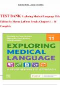 Complete Test Bank for Exploring Medical Language &lpar;11th Edition&rpar; by Myrna LaFleur Brooks &ndash; Chapters 1&ndash;16 &ndash; Verified Medical Terminology Questions with Answers