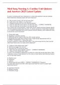 Med Surg Nursing 1&semi; Cardiac Unit Quizzes and Answers 2025 Latest Update
