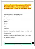 St John First Aid Study Notes 2025&sol;2026  Exam Questions and Corresponding  Answers with Surety of 100&percnt; Pass Mark