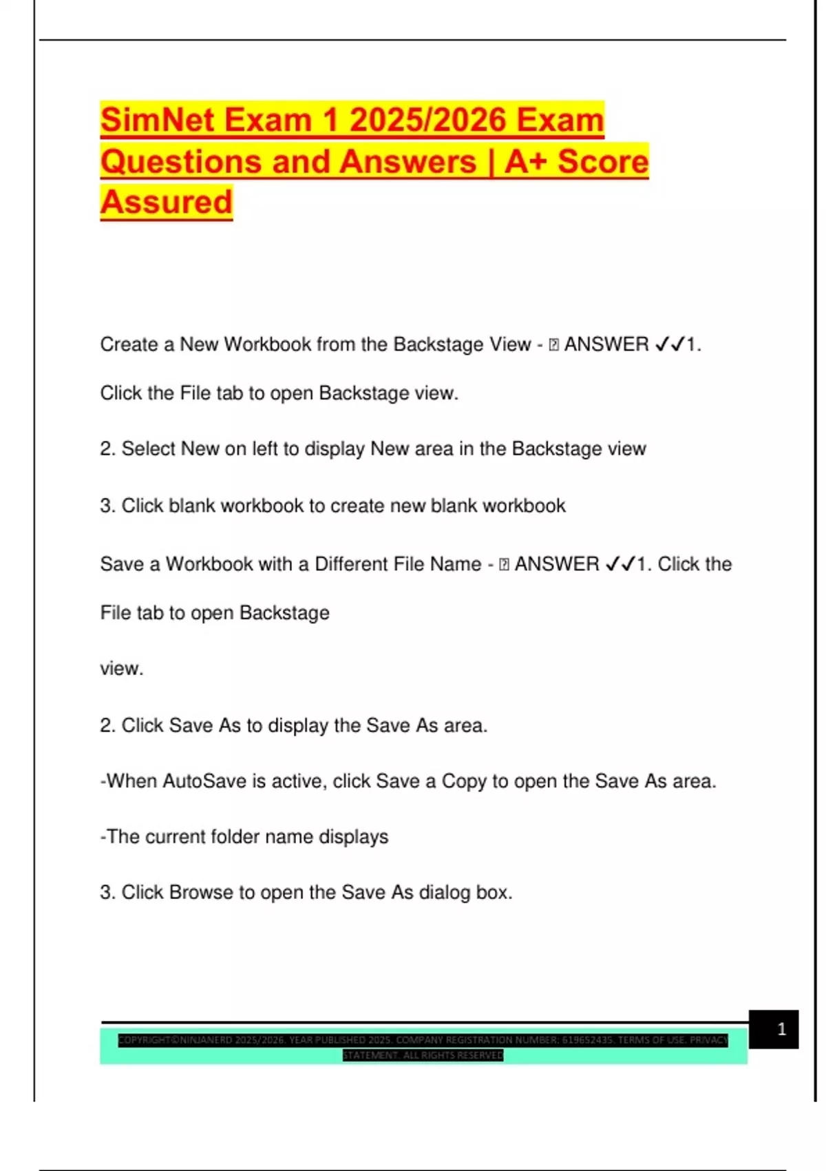 SimNet Exam 1 2025/2026 Exam Questions and Answers | A+ Score Assured ...