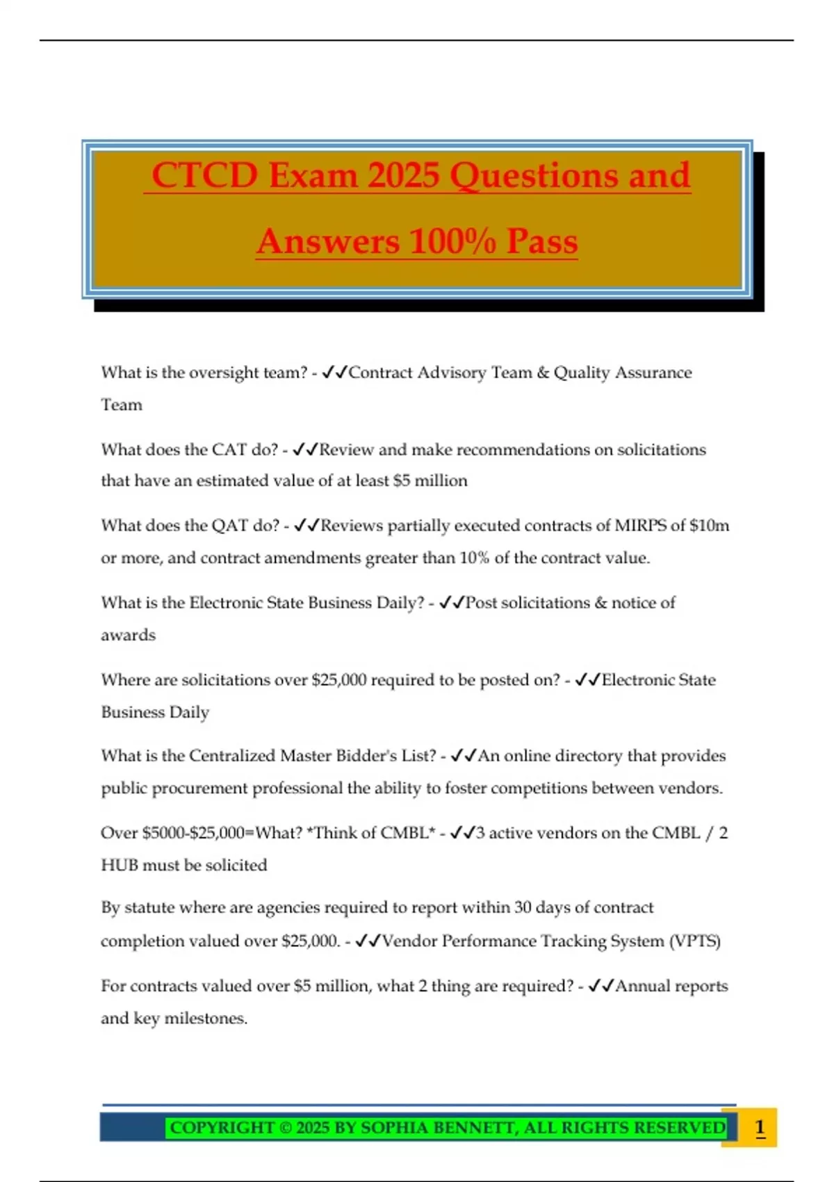 CTCD Exam 2025 Questions and Answers 100% Pass - CTCD - Stuvia US