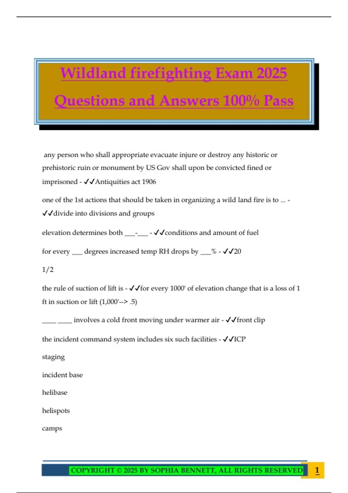 Wildland firefighting Exam 2025 Questions and Answers 100% Pass ...
