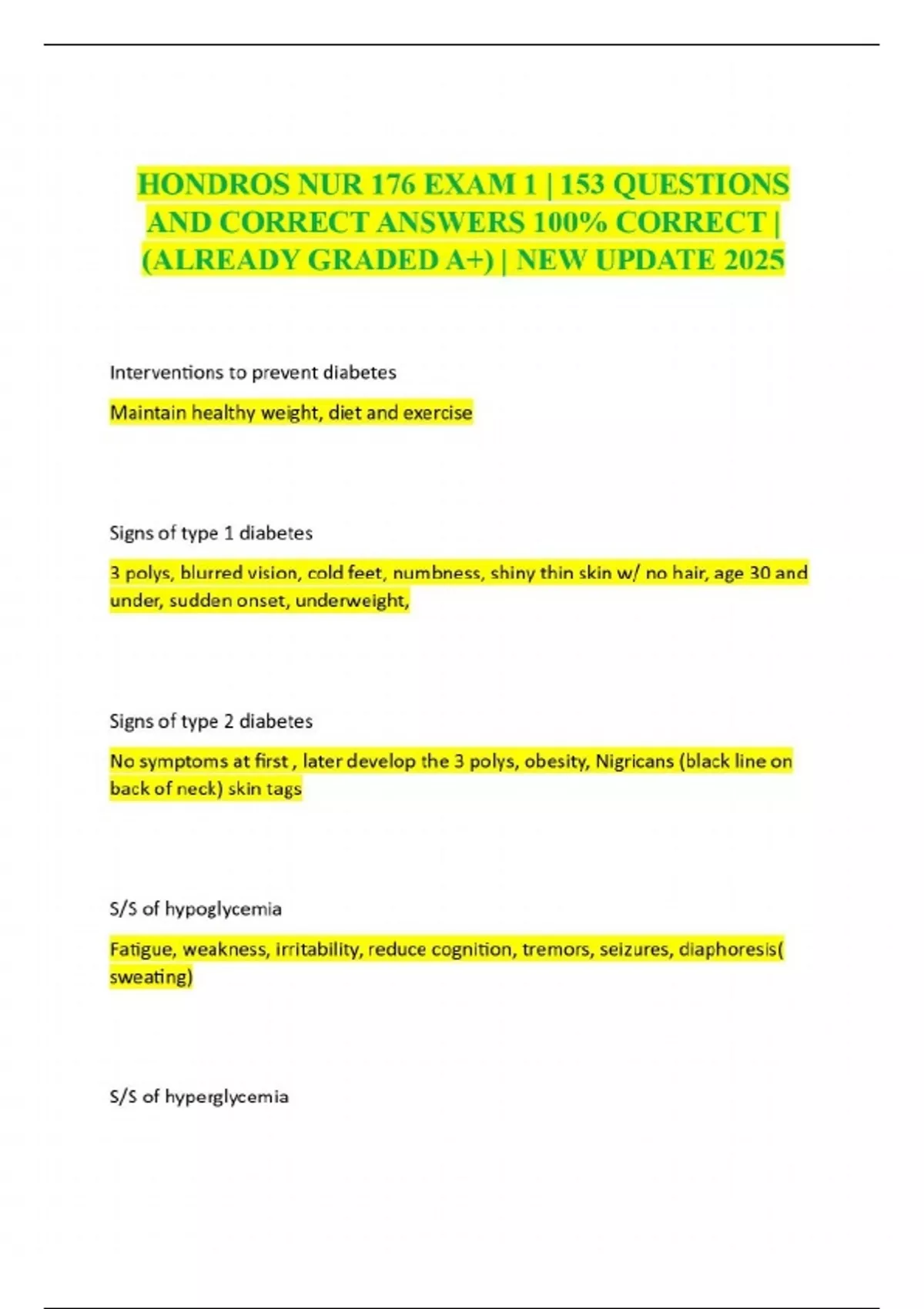 HONDROS NUR 176 EXAM 1 | 153 QUESTIONS AND CORRECT ANSWERS 100% CORRECT ...