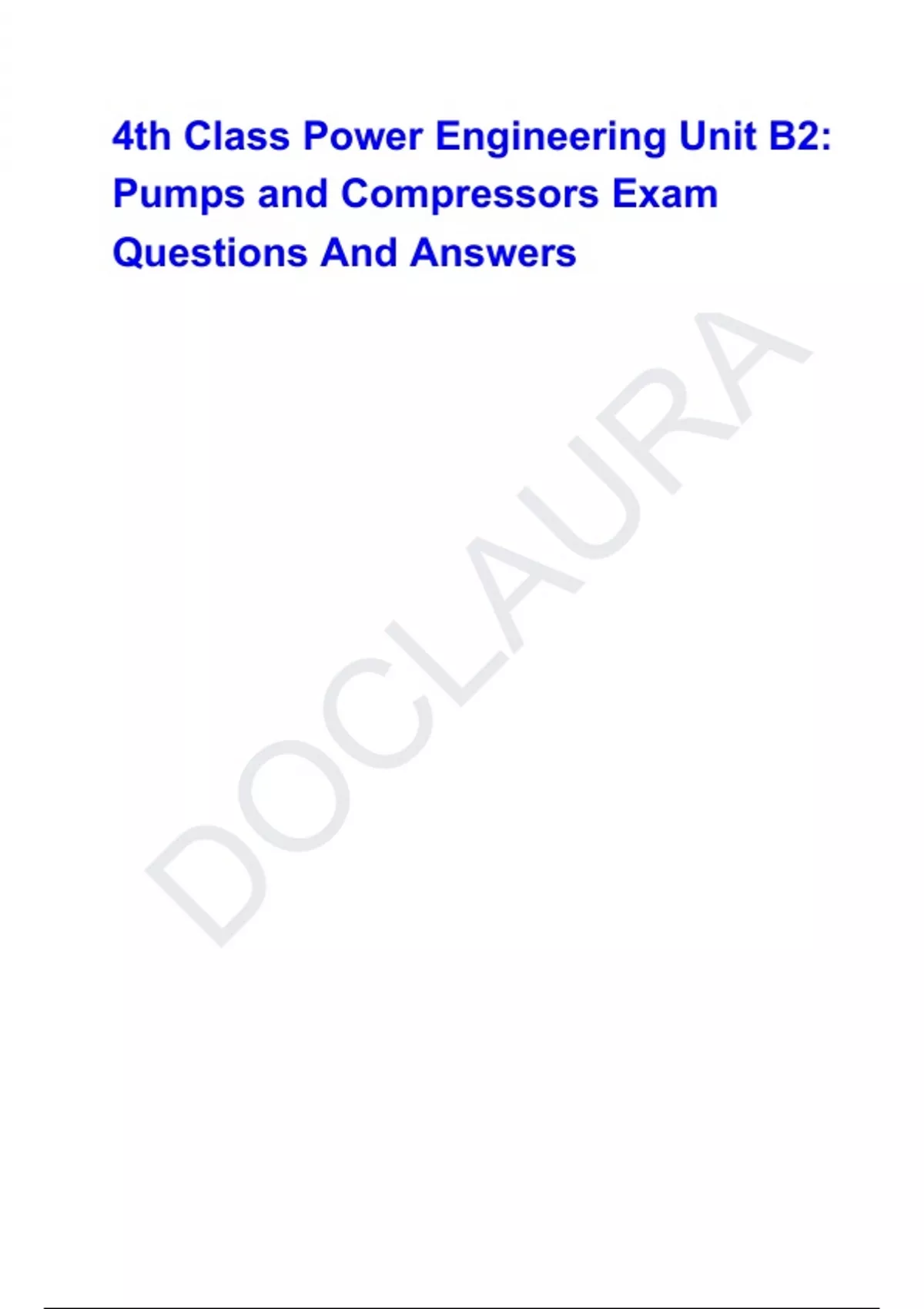 4th Class Power Engineering Unit B2: Pumps and Compressors Exam ...