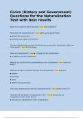 Civics &lpar;History and Government&rpar; Questions for the Naturalization Test with best results  What is the supreme law of the land&quest; - Ans the Constitution  What does the Constitution do&quest; - Ans &squarf; sets up the government &squarf; defines the government &squarf; protects basic r