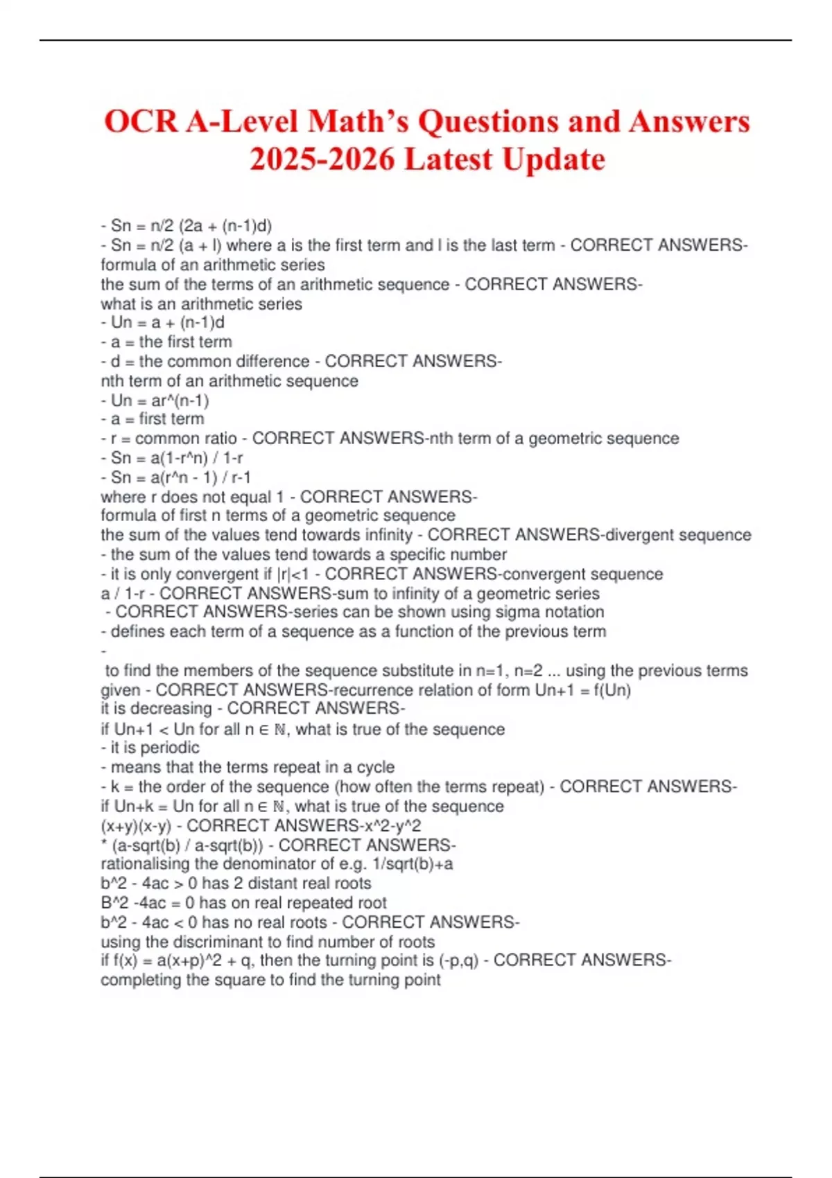 OCR A-Level Math’s Questions and Answers Latest Update - OCR A Level ...