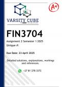FIN3704 Assignment 2 &lpar;DETAILED ANSWERS&rpar; Semester 1 2025 - DISTINCTION GUARANTEED