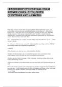 LEADERSHIP ETHICS FINAL EXAM RETAKE &lpar;2025 - 2026&rpar; WITH QUESTIONS AND ANSWERS