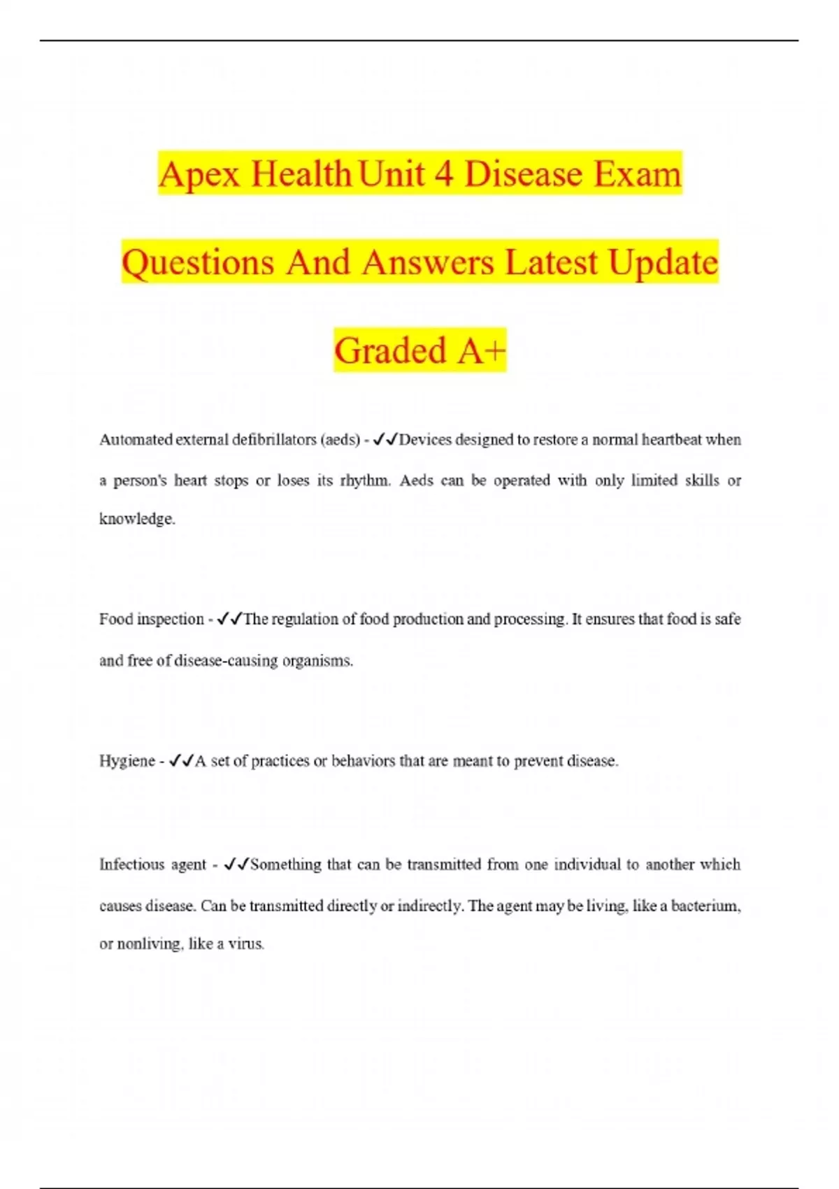 Apex Health Unit 4 Disease Exam Questions And Answers Latest Update ...