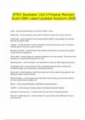  BTEC Business- Unit 3 Finance Revision Exam With Latest Updated Solutions 2025