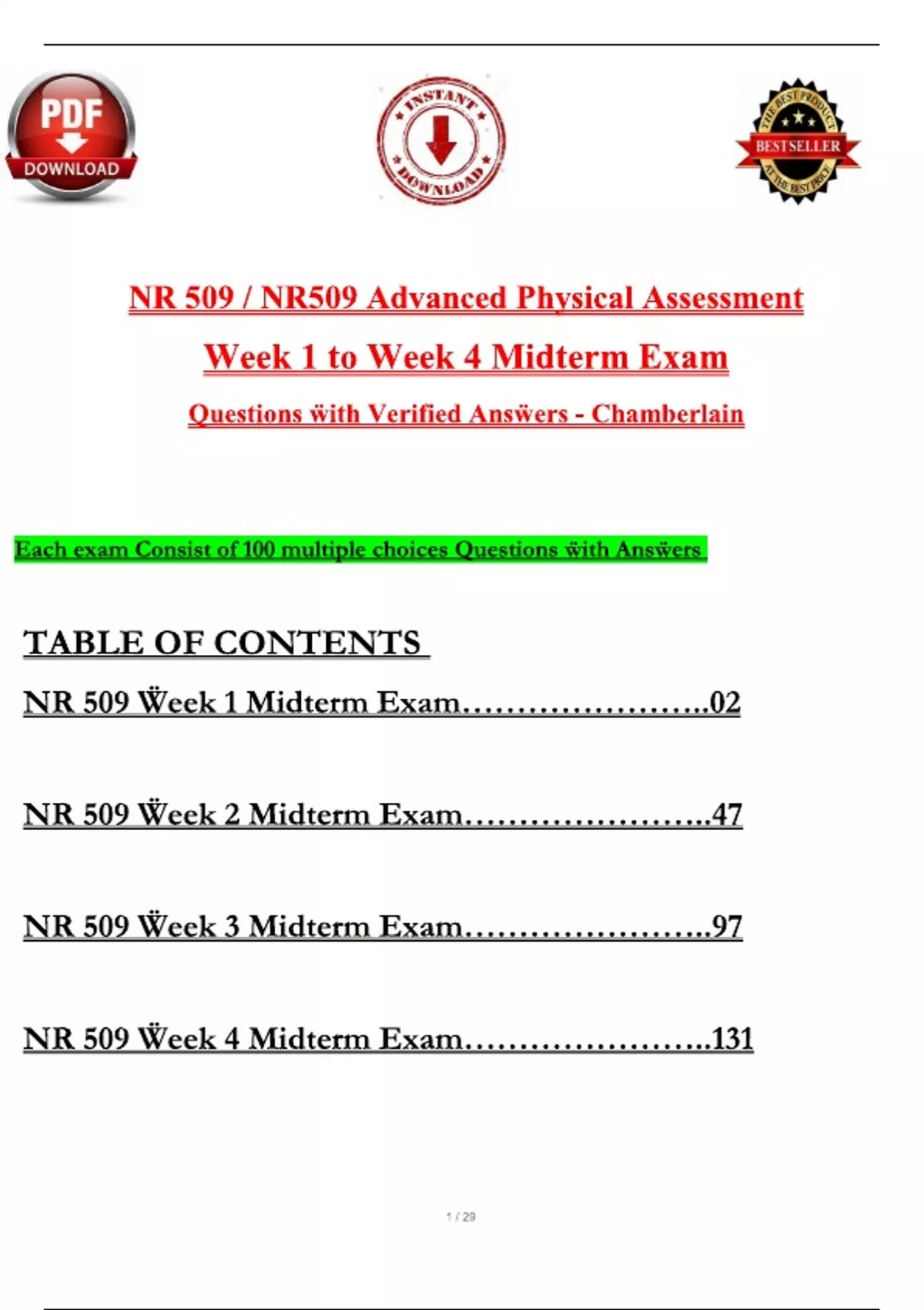 NR 509 / NR509 Advanced Physical Assessment Week 1 to Week 4 Midterm ...