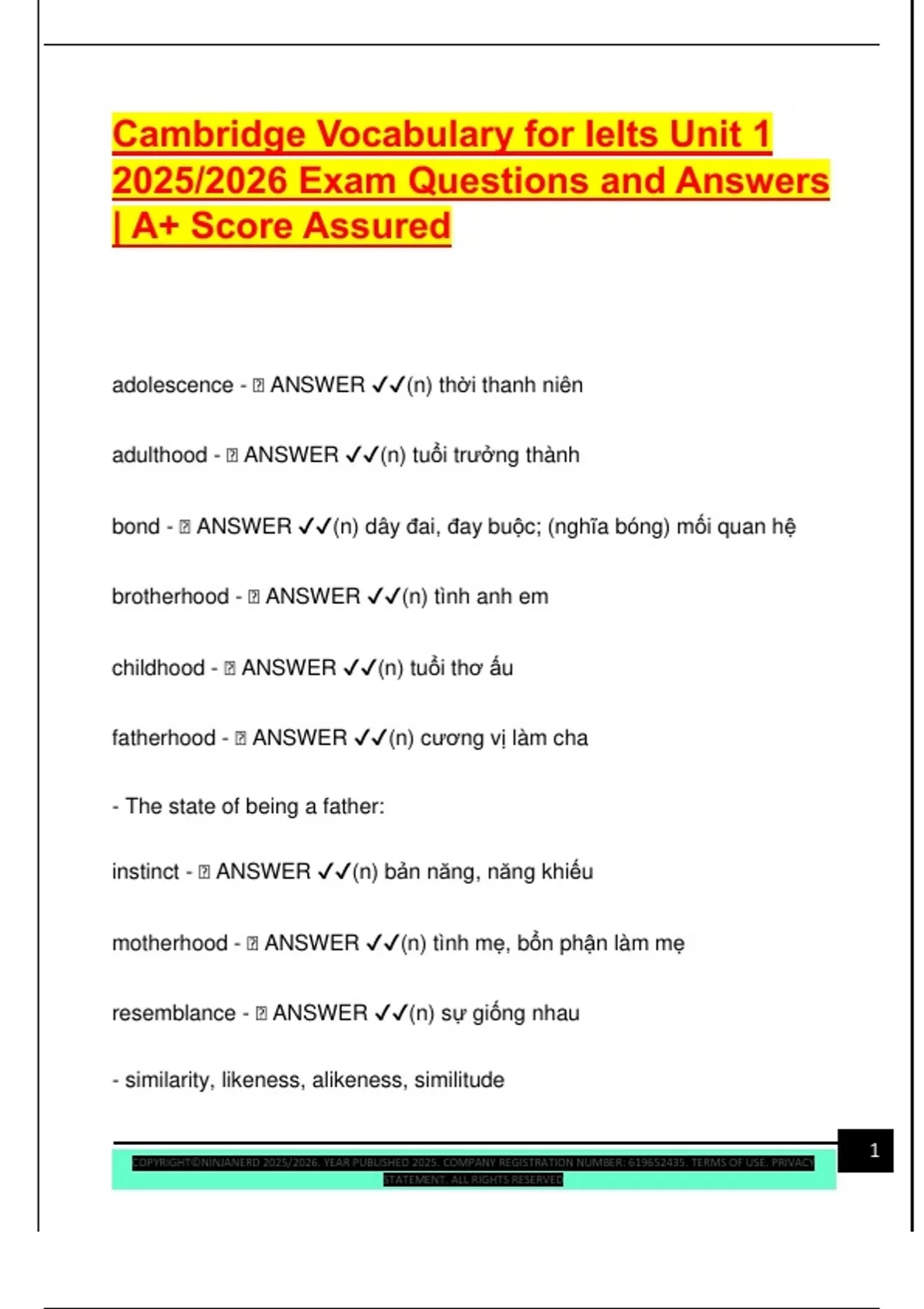 Cambridge Vocabulary for Ielts Unit 1 2025/2026 Exam Questions and ...