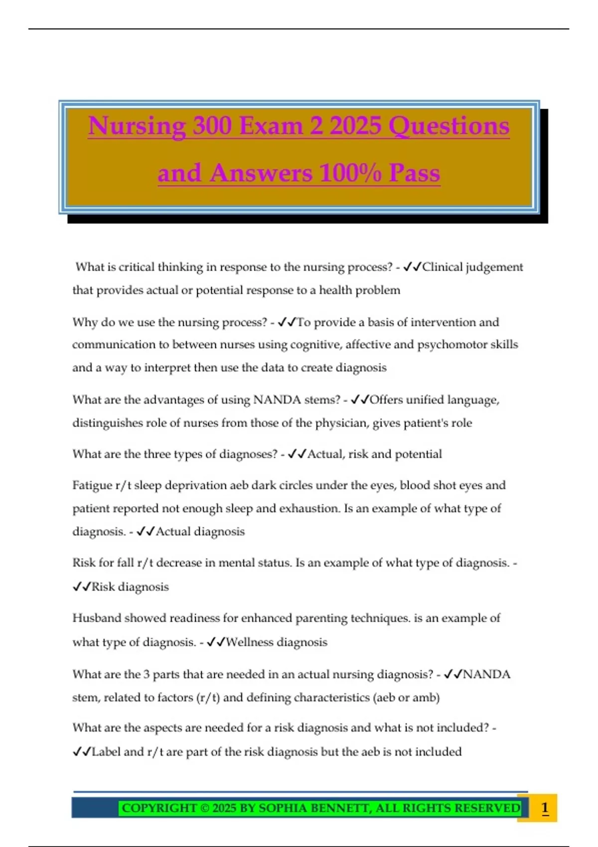 Nursing 300 Exam 2 2025 Questions and Answers 100% Pass - NUR 300 ...