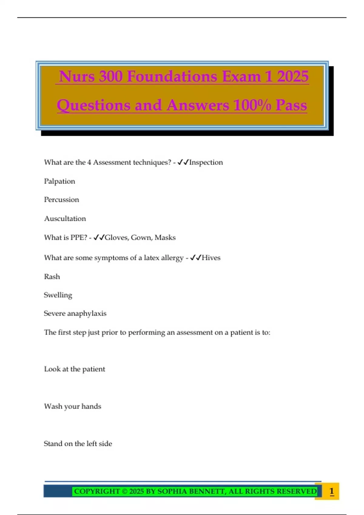 Nurs 300 Foundations Exam 1 2025 Questions and Answers 100% Pass - NUR ...