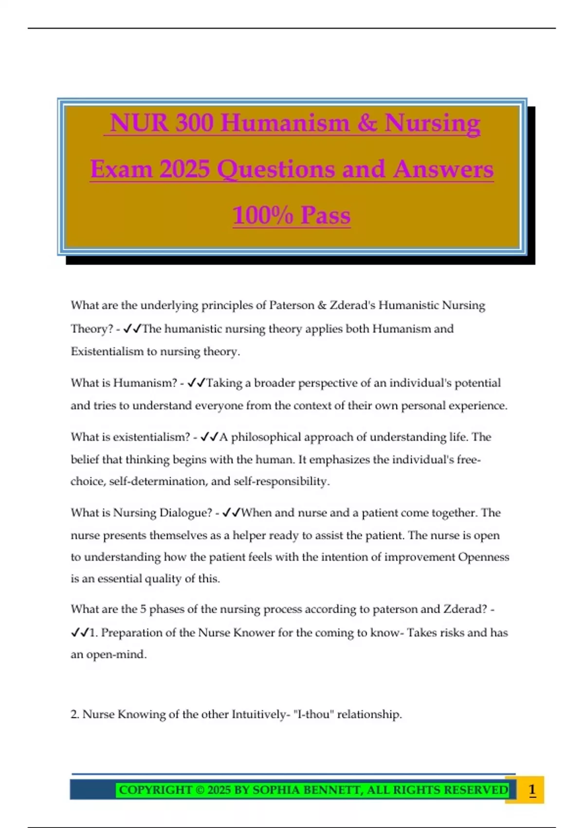 NUR 300 Humanism & Nursing Exam 2025 Questions and Answers 100% Pass ...