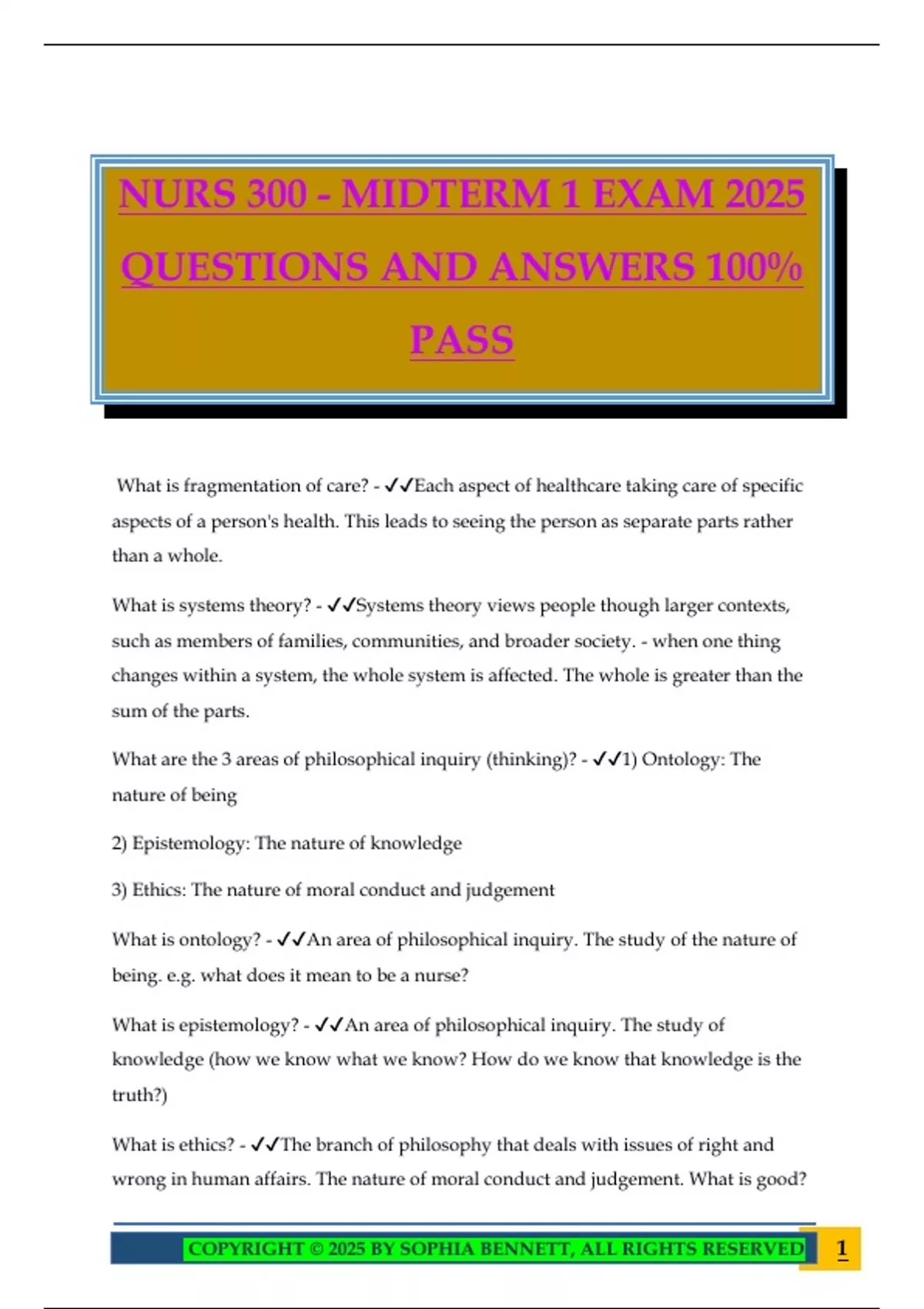 NURS 300 - MIDTERM 1 EXAM 2025 QUESTIONS AND ANSWERS 100% PASS - NUR ...
