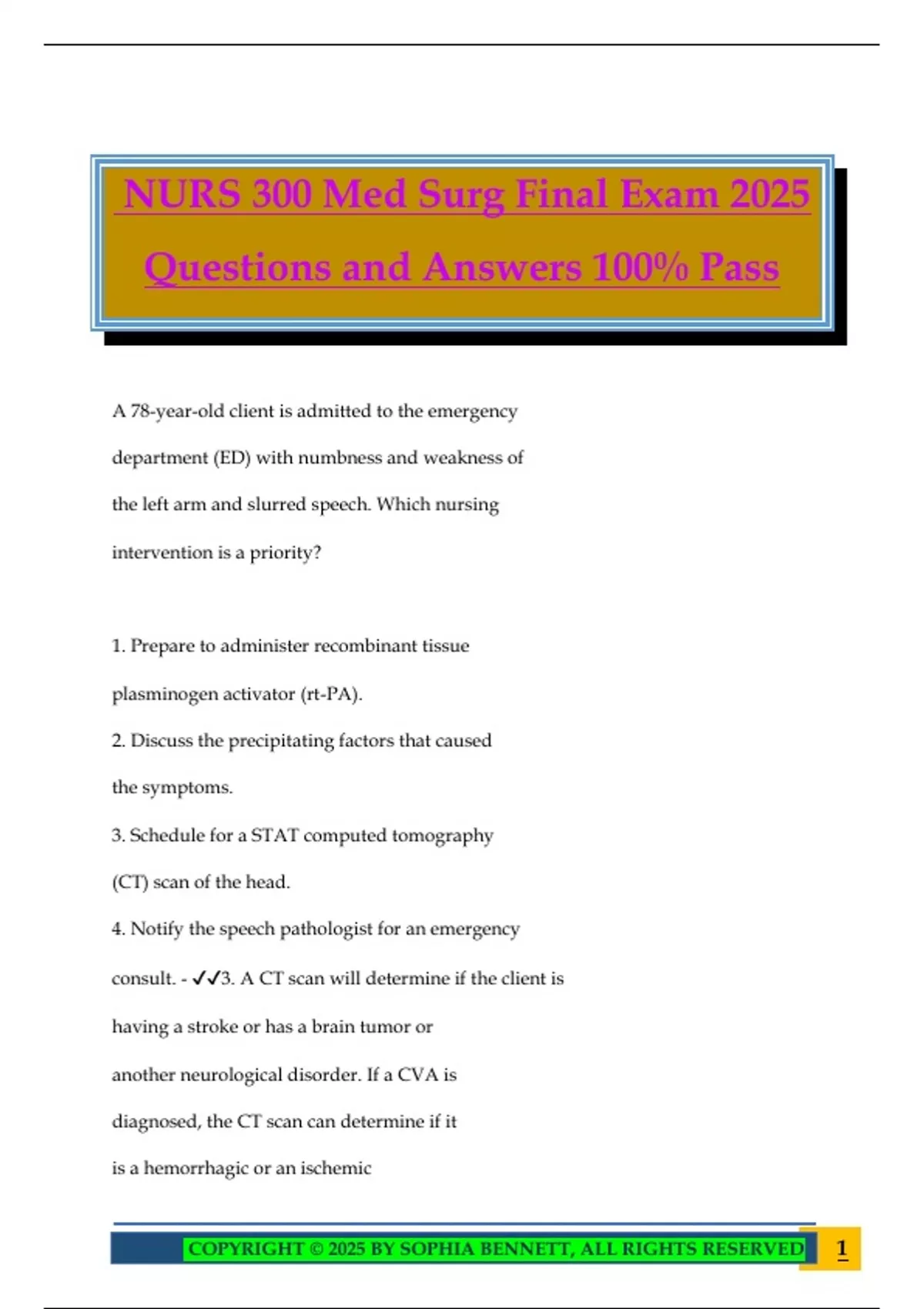 NURS 300 Med Surg Final Exam 2025 Questions and Answers 100% Pass - NUR ...
