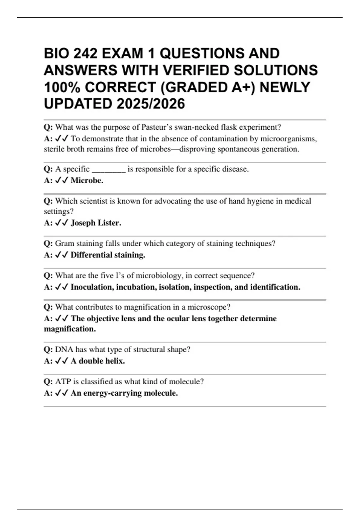 BIO 242 EXAM 1 QUESTIONS AND ANSWERS WITH VERIFIED SOLUTIONS 100% ...