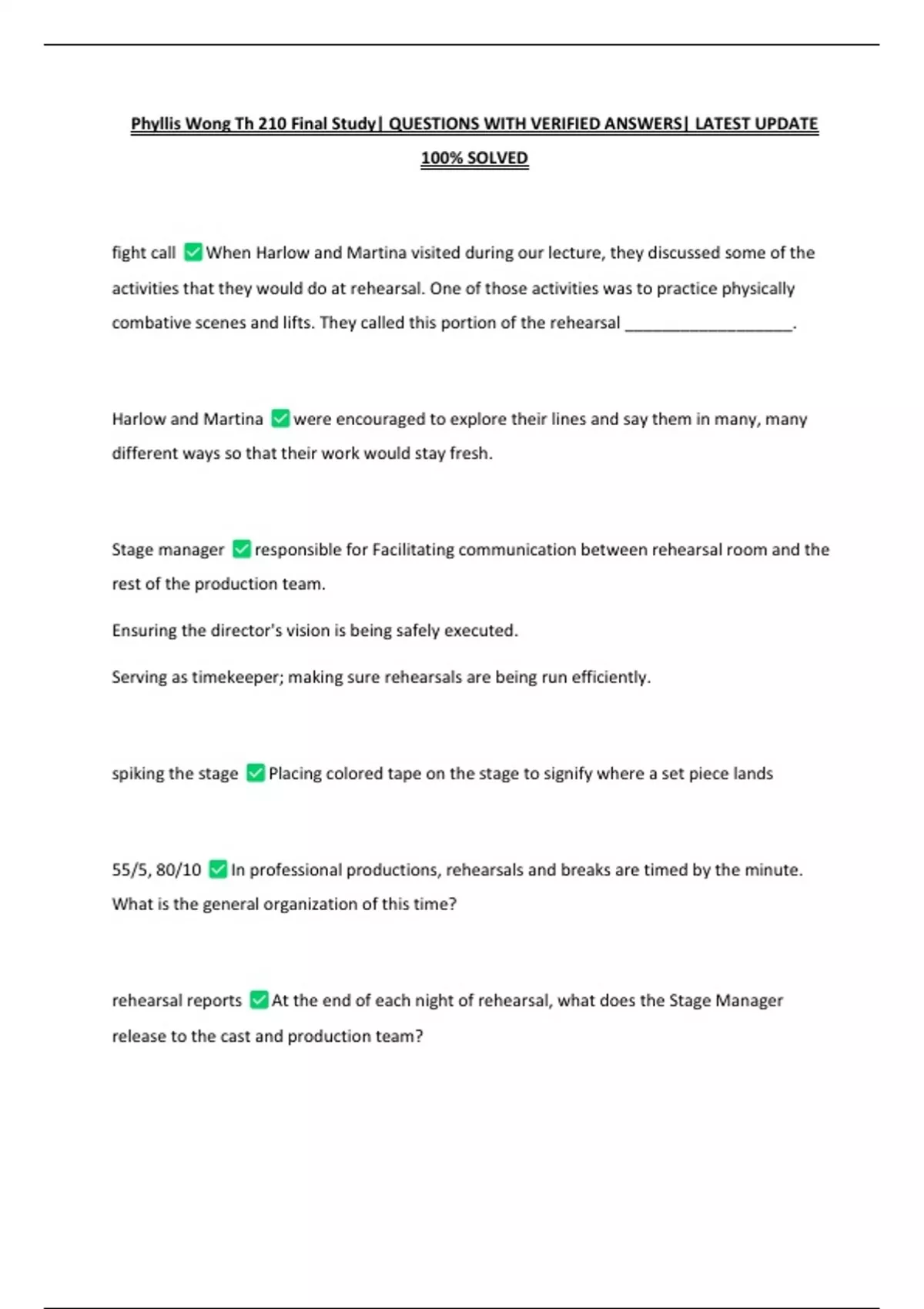Phyllis Wong Th 210 Final Study| QUESTIONS WITH VERIFIED ANSWERS ...
