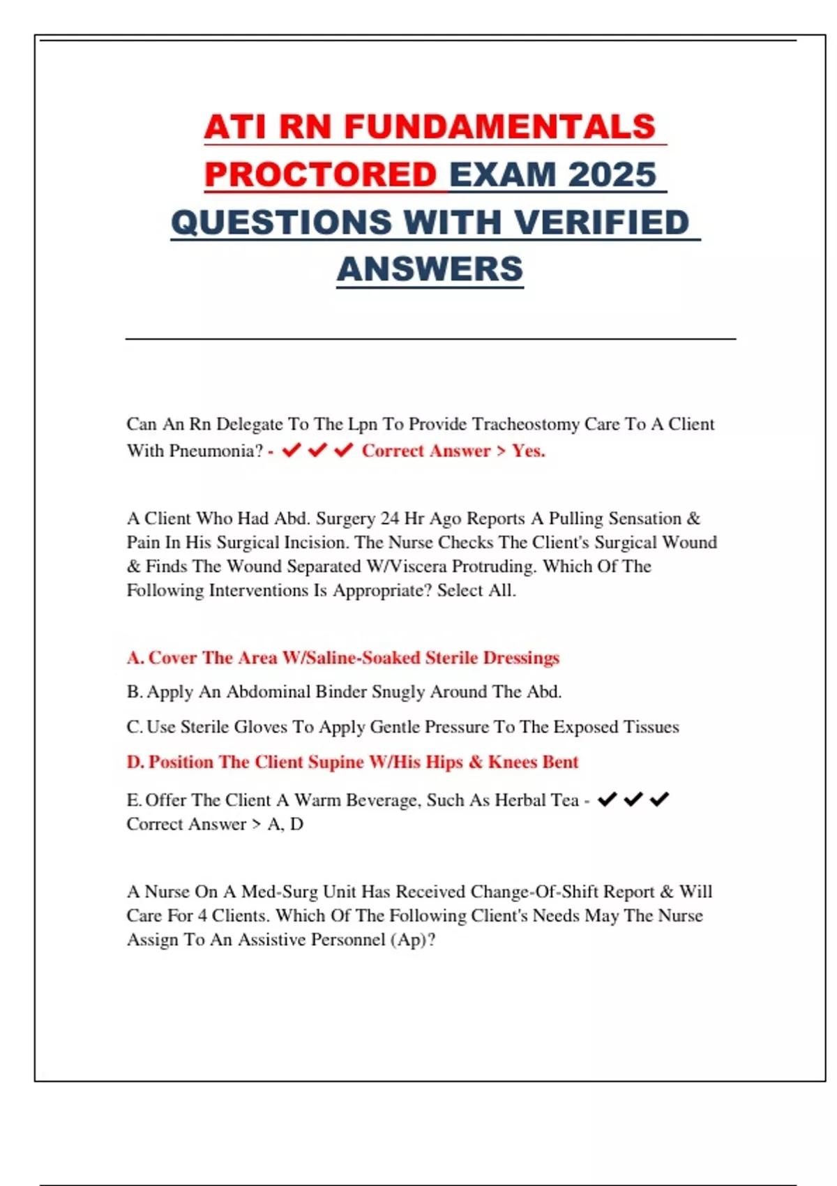 ATI RN FUNDAMENTALS PROCTORED EXAM 2025 QUESTIONS WITH VERIFIED ANSWERS ...