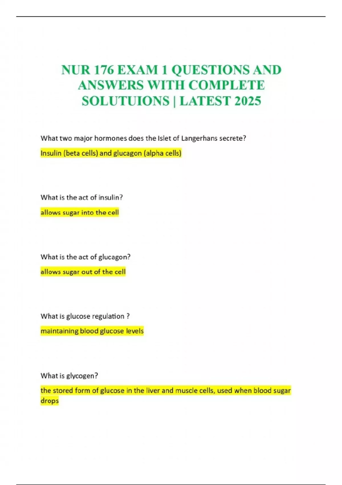 NUR 176 EXAM 1 QUESTIONS AND ANSWERS WITH COMPLETE SOLUTUIONS | LATEST ...