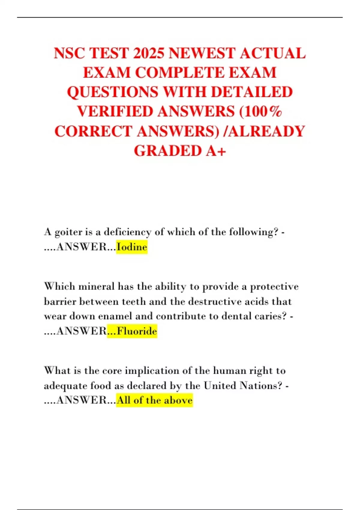 Nsc Testing NSC TEST 2025 NEWEST ACTUAL EXAM COMPLETE EXAM QUESTIONS WITH DETAILED ...