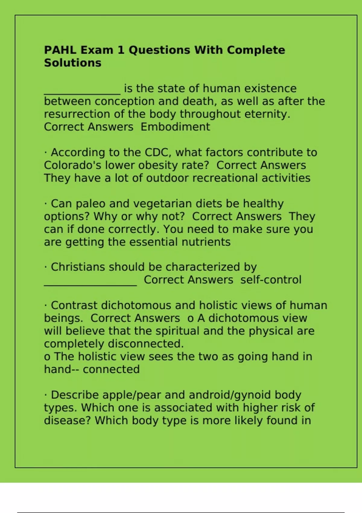 Phale Question. Answer PAHL Exam 1 Questions With Complete Solutions - PAHL - Stuvia US