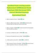 Certified Parks and Recreation  Professional &lpar;CPRP&rpar;Actual Exam  Questions With Reviewed 100&percnt;  Correct Detailed Answers   Guaranteed Pass&excl;&excl; 