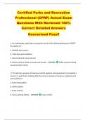 Certified Parks and Recreation  Professional &lpar;CPRP&rpar; Actual Exam  Questions With Reviewed 100&percnt;  Correct Detailed Answers   Guaranteed Pass&excl;&excl; 