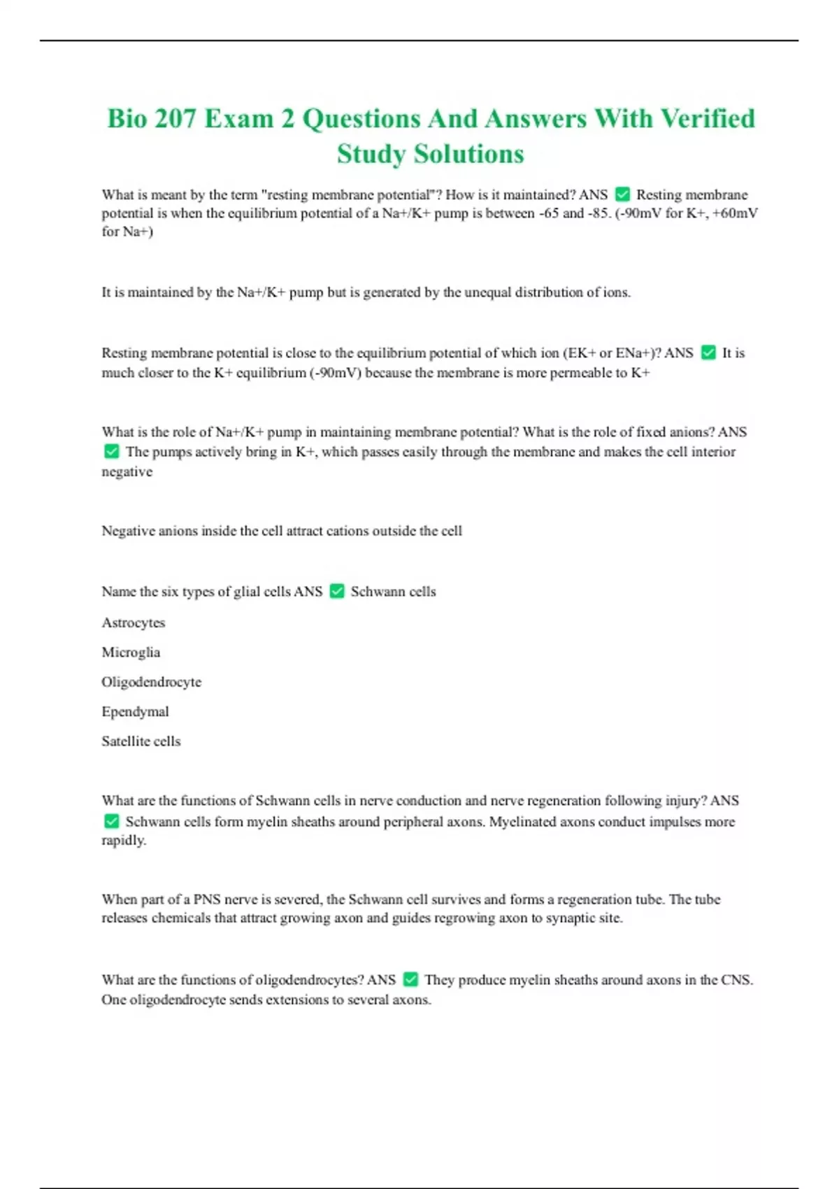 Bio 207 Exam 2 Questions And Answers With Verified Study Solutions ...