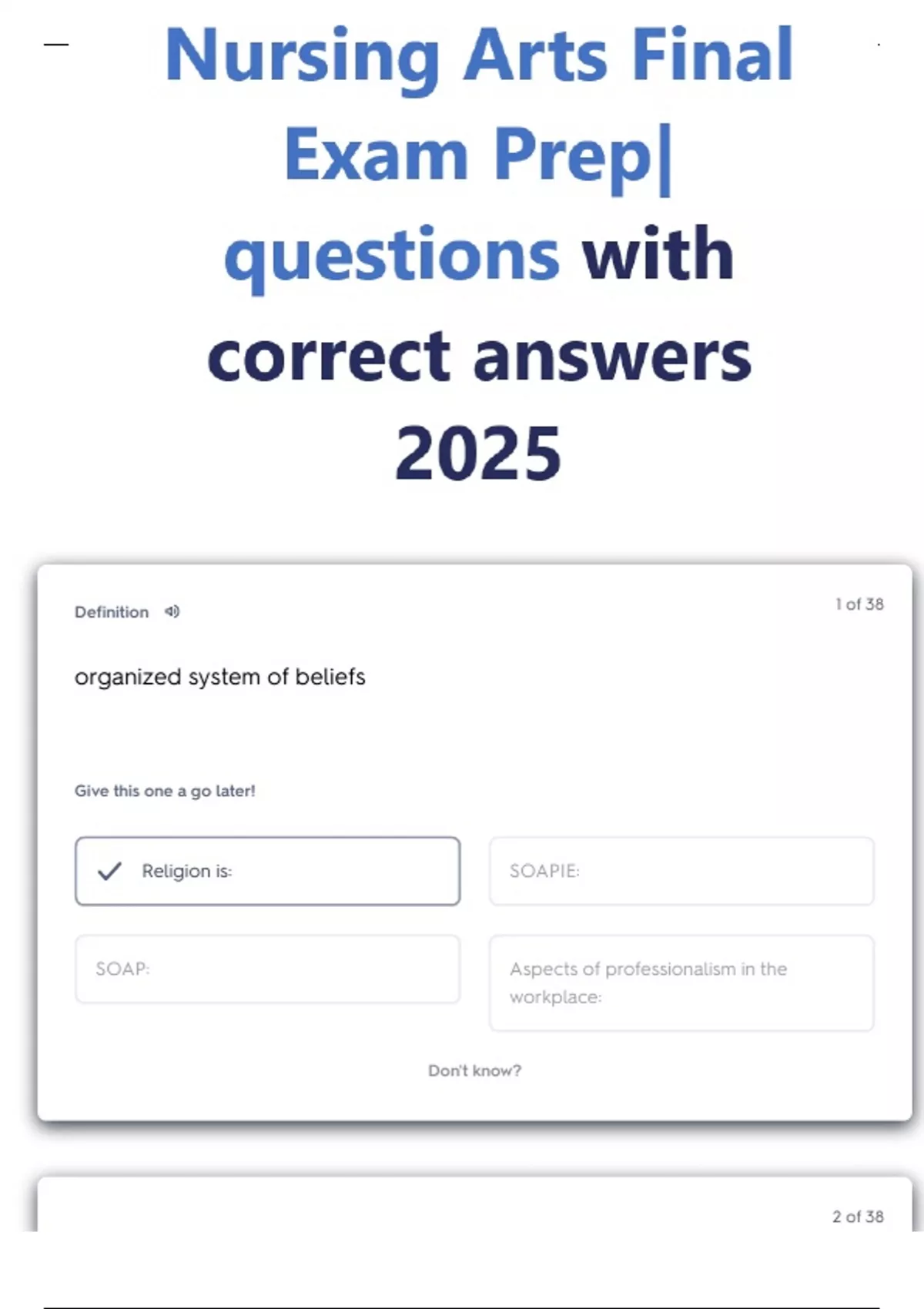 Questions and answers for the 2025 Nursing Arts Final Exam - Nursing ...