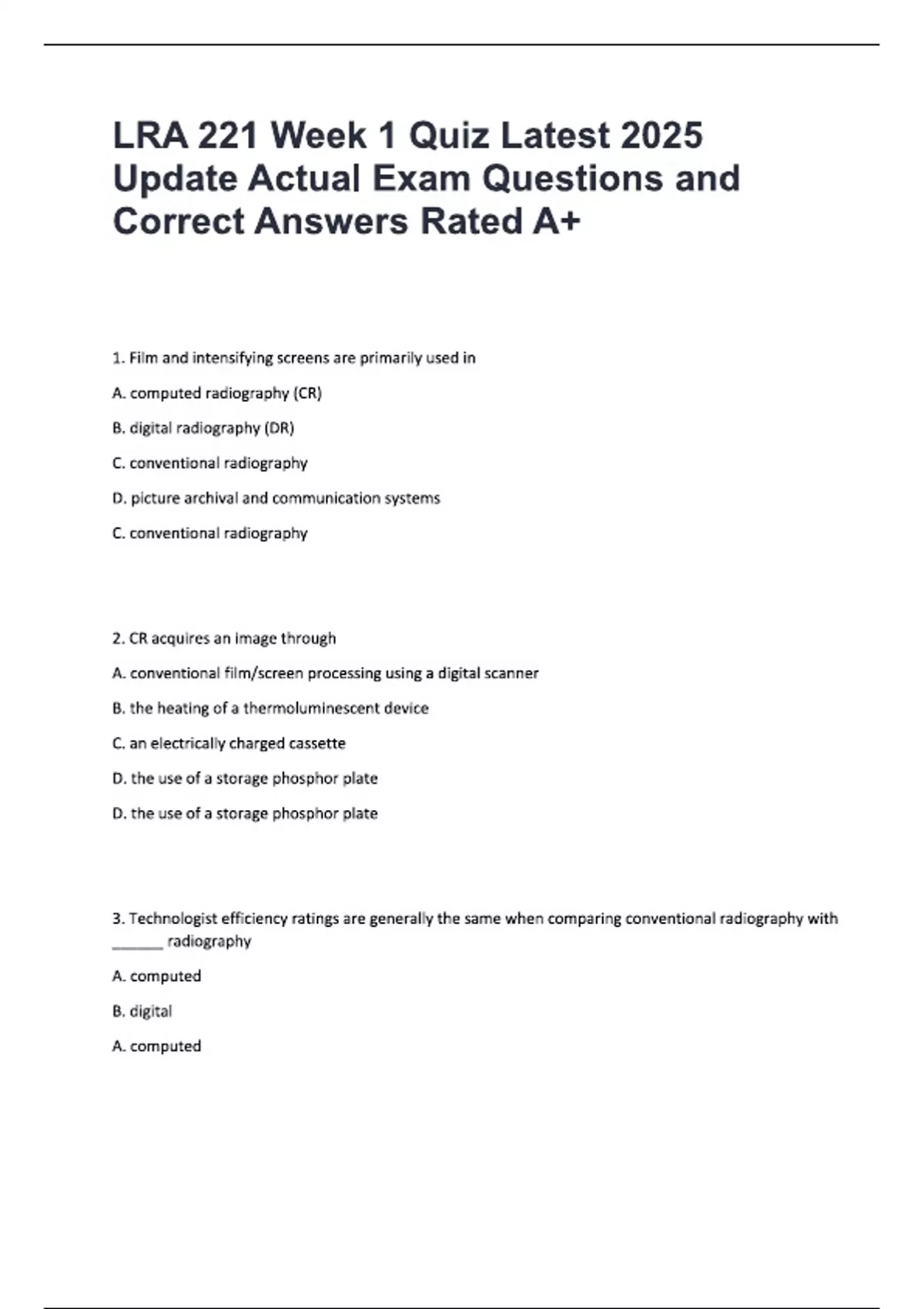LRA 221 Week 1 Quiz Latest 2025 Update Actual Exam Questions and ...