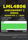 LML4806 ASSIGNMENT 2 MEMO - SEMESTER 1 - 2025 - UNISA - DUE &colon; 22 APRIL 2025 - &lpar;FULLY REFERENCED WITH FOOTNOTES- DISTINCTION GUARANTEED&rpar;