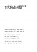 Algebra 1- 1&period;4-1&period;5 Test with complete solutions