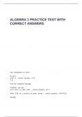ALGEBRA 1 PRACTICE TEST WITH CORRECT ANSWERS